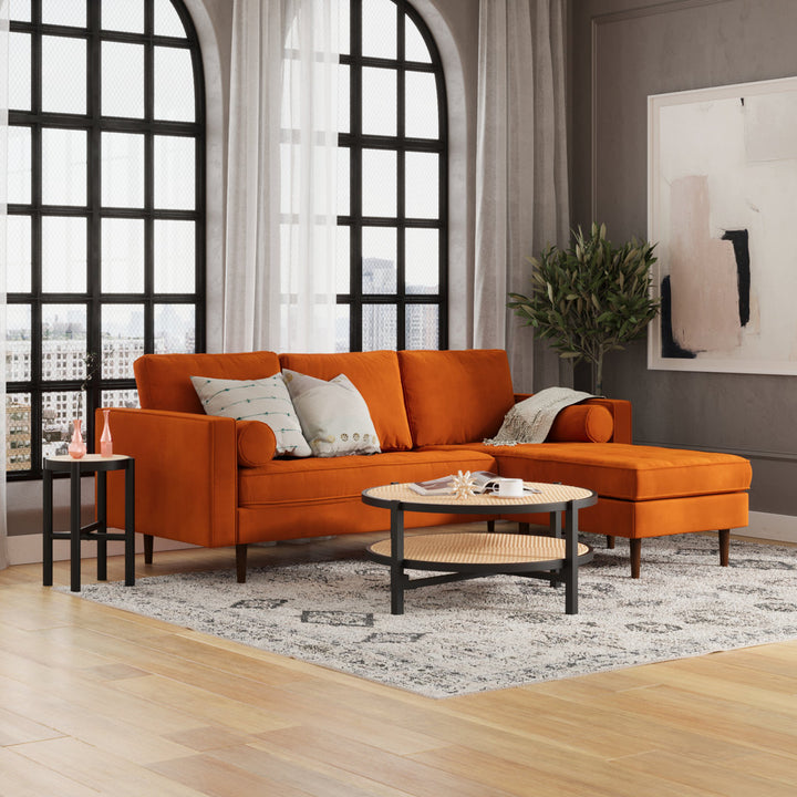 Geo 84" Wide Reversible Sofa and Chaise AllModern Body Fabric: Burnt Orange Performance Velvet