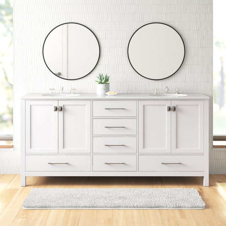 Bagdai 72" Wide Bathroom Vanity Set Wade Logan® Base Finish: White, Top Finish: Calacatta Quartz