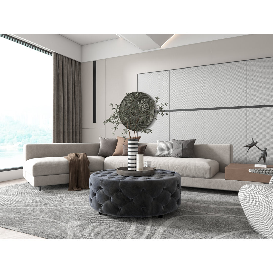 Armenio Round Ottoman - 17" H x 45" W x 45" D Lark Manor™ Fabric: Silver
