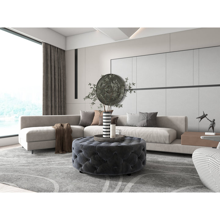 Armenio Round Ottoman - 17" H x 45" W x 45" D Lark Manor™ Fabric: Silver