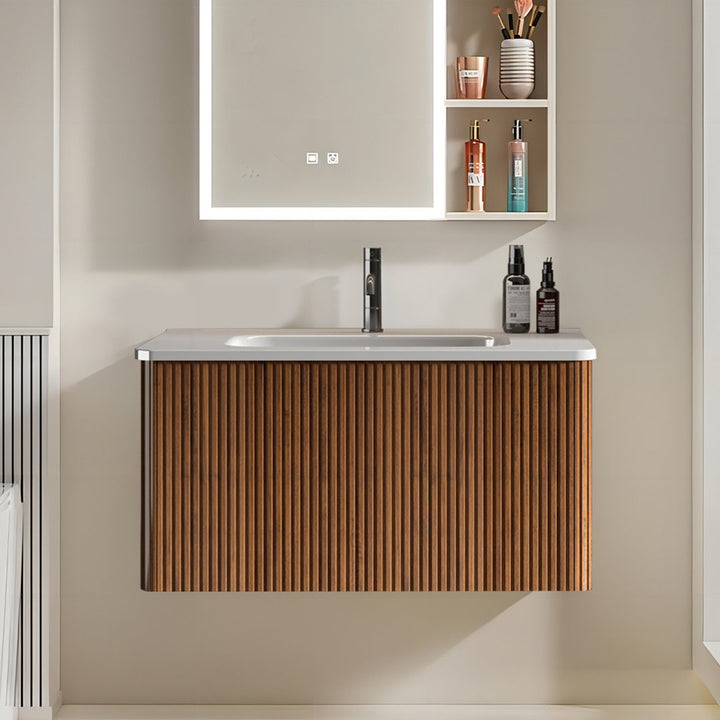 Burkard 30'' Wall Mounted Single Bathroom Vanity with Ceramic Top Ebern Designs