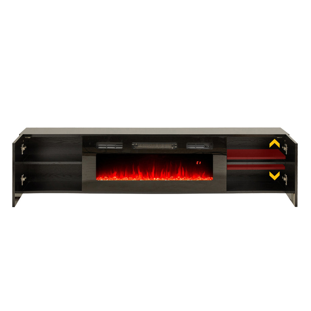 Bhhatu Highgloss Wall Mounted Floating Fireplace TV Stand Wade Logan® Color: Black Overall Entertainment Center Width - Side to Side: 68"