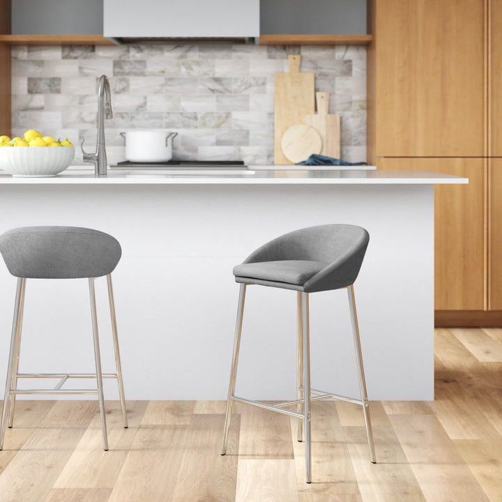 Glaser Bar Stool, Counter Height, Kitchen, Chrome, Contemporary (Set of 2) Wade Logan® Seat Height: Bar Stool (29.75" Seat Height ), Upholstery: Gray