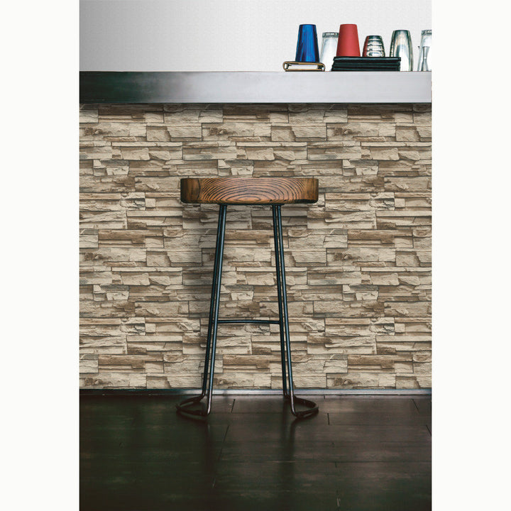 Simonska Stacked Stone 16.5' L x 20.5" W Peel and Stick Wallpaper Roll Lark Manor™