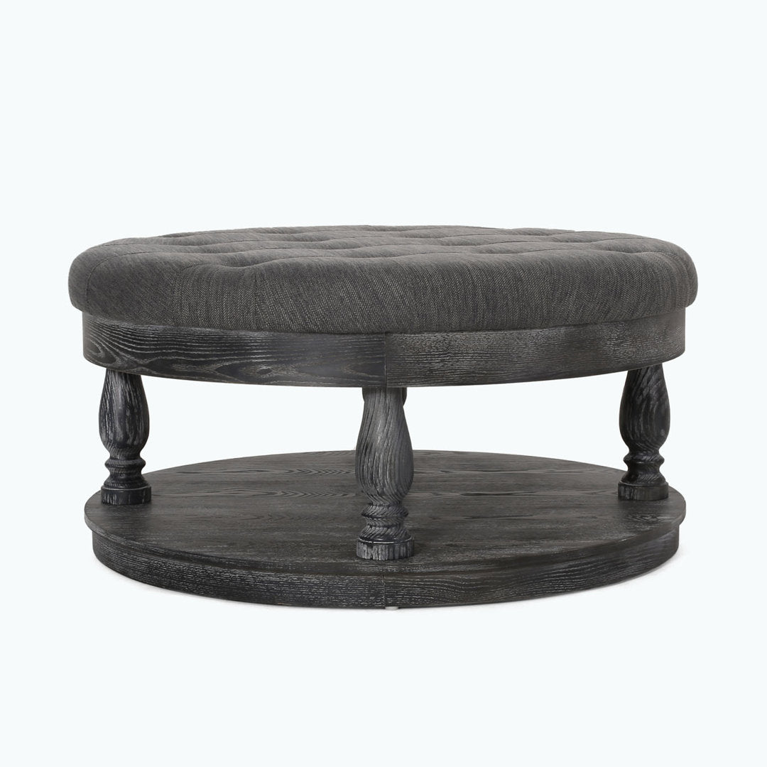 Tawney 40" Wide Tufted Round Cocktail Ottoman with Storage Rosalind Wheeler Leg Color: Gray Body Fabric: Charcoal Fabric