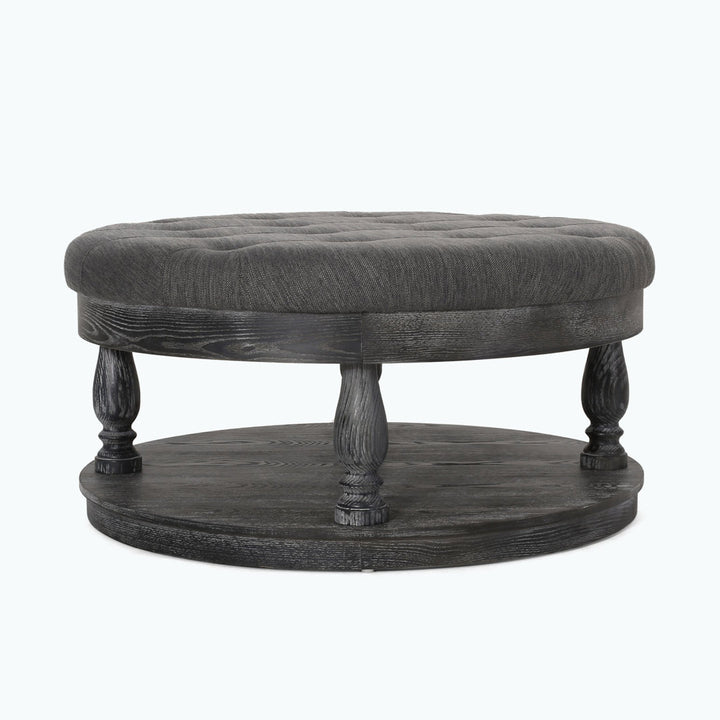 Tawney 40" Wide Tufted Round Cocktail Ottoman with Storage Rosalind Wheeler Leg Color: Gray Body Fabric: Charcoal Fabric