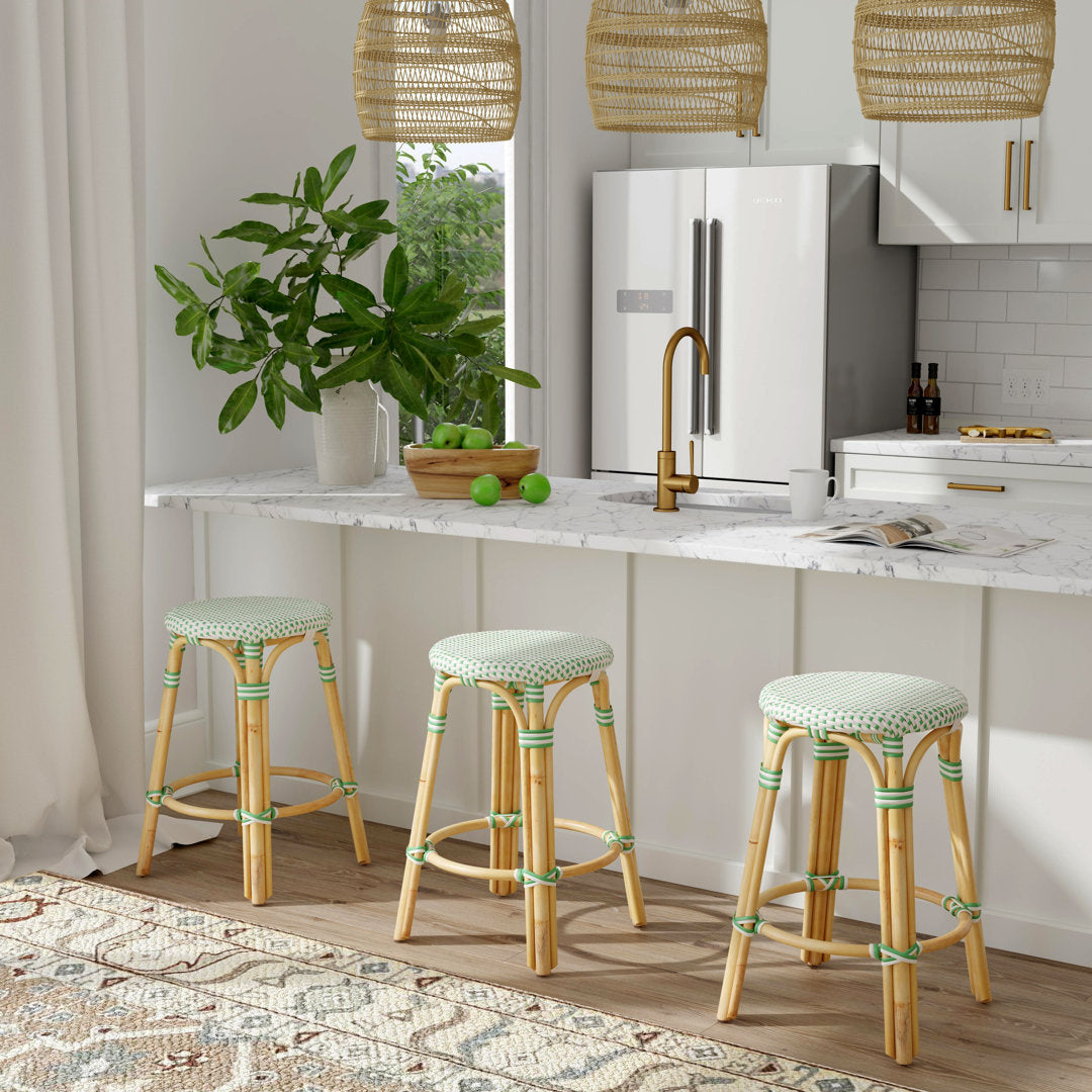 Alastair Bar & Counter Stool Birch Lane™ Color: White/Green Dot/Natural Rattan Frame Seat Height: Counter Stool (24" Seat Height)