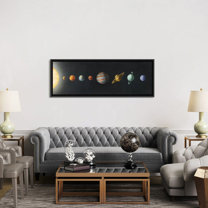 The Solar System' by Terry Fan - Wrapped Canvas Panoramic Print Harriet Bee Size: 20" H x 60" W x 1.5" D Format: Black Framed Canvas