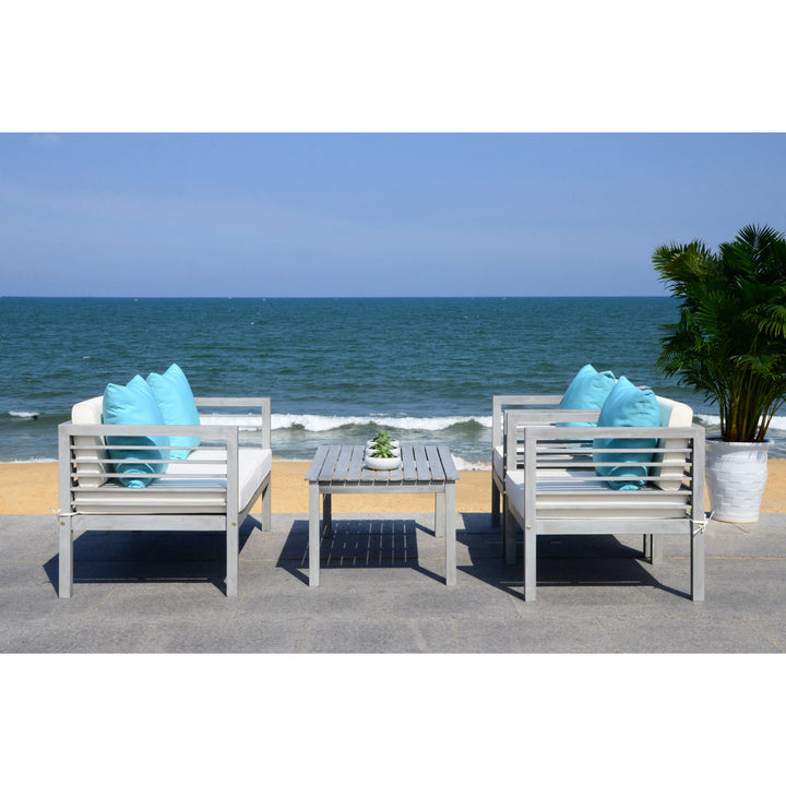 Arlethe 4 Piece Sofa Seating Group with Cushions Wade Logan® Frame Color/Cushion Color: Gray Frame/White Cushion