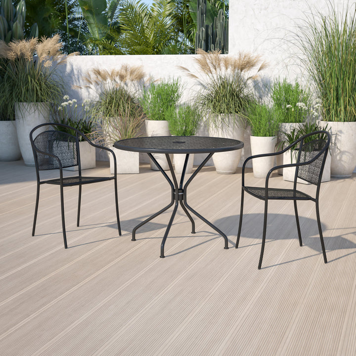 Chanea 35.25" Round Indoor-Outdoor Steel Patio Table-Umbrella Hole-Restaurant Seating Wade Logan®