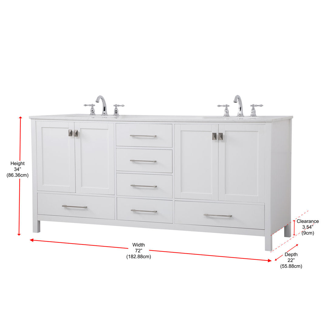 Bagdai 72" Wide Bathroom Vanity Set Wade Logan® Base Finish: White, Top Finish: Calacatta Quartz
