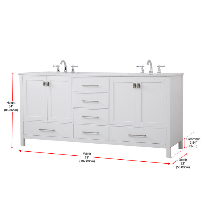 Bagdai 72" Wide Bathroom Vanity Set Wade Logan® Base Finish: White, Top Finish: Calacatta Quartz