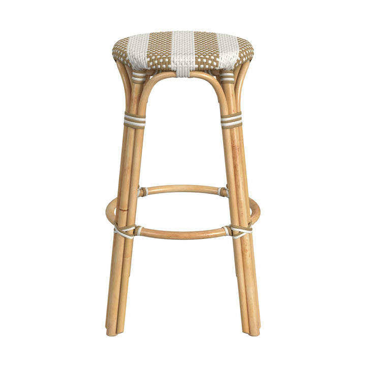 Alastair Bar & Counter Stool Birch Lane™ Color: Tan/White Stripe/Natural Rattan Frame Seat Height: Bar Stool (30" Seat Height)