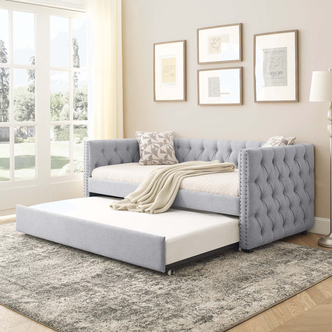 Daybed With Trundle Upholstered Tufted Sofa Bed,Platfrom Bed,Bed Frame Red Barrel Studio® Color: Gray Size: Twin Drawers Included: No