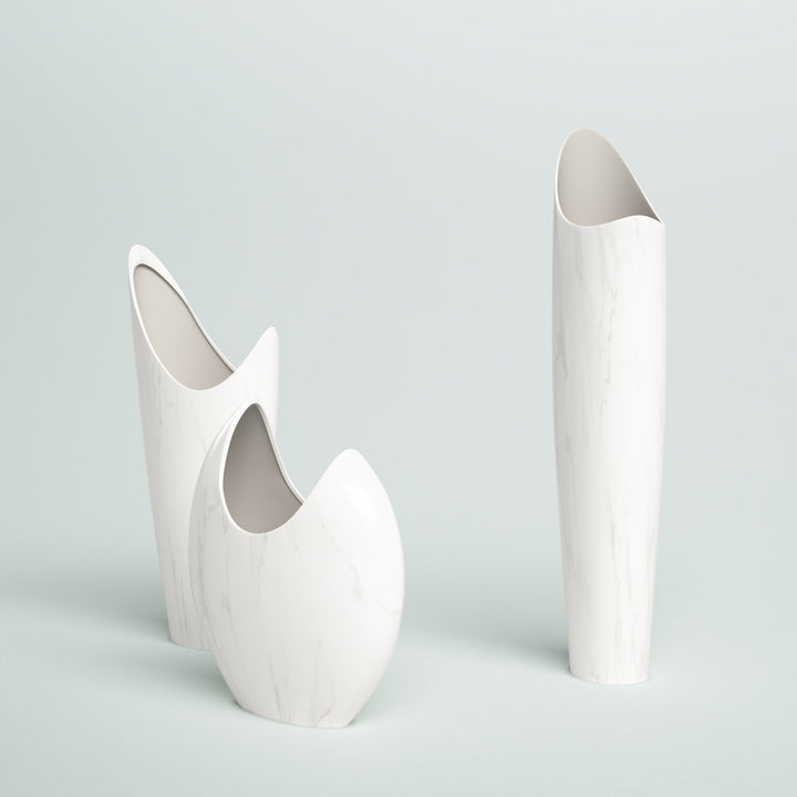 Pyron 3 Piece White/Charcoal Indoor / Outdoor Ceramic Table Vase Set Mercury Row®