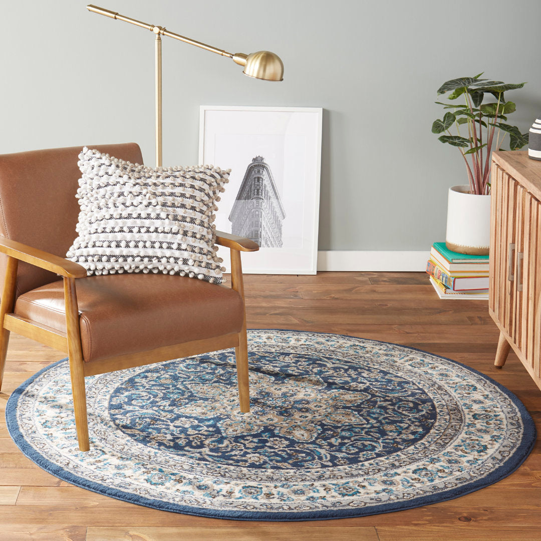 Mountview Oriental Area Rug in Navy/Ivory/Beige Andover Mills™ Rug Size: Round 5'2"