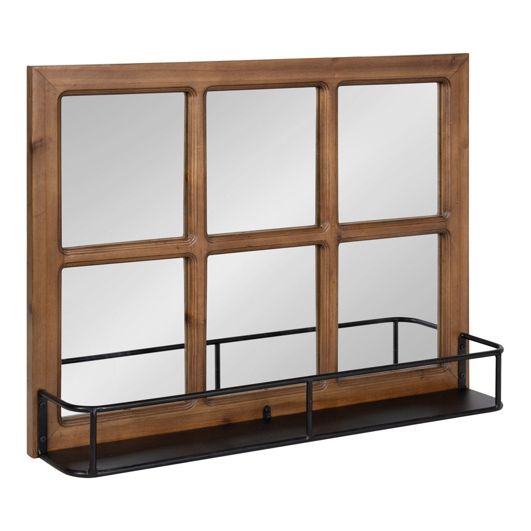 Kaufman Farmhouse Beveled with Shelves Accent Mirror Gracie Oaks Size: 24" H x 18" W Finish: Brown/Black