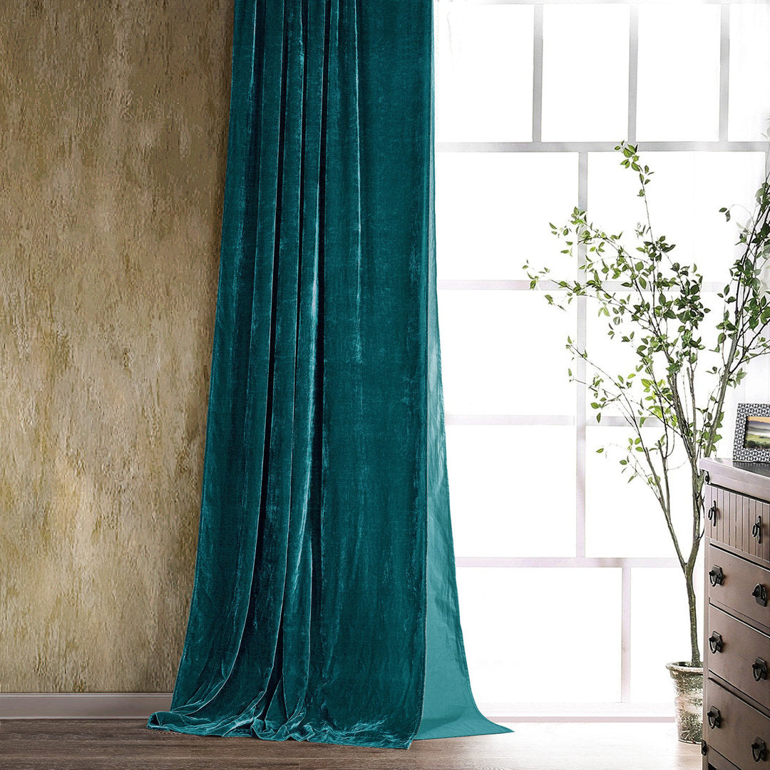 Stella Solid Color Faux Silk Velvet Romantic Western 48x108 inch Single Curtain Panel HiEnd Accents Curtain Color: Teal