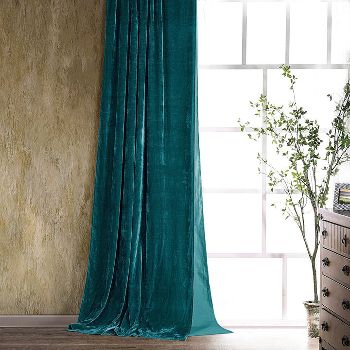 Stella Solid Color Faux Silk Velvet Romantic Western 48x108 inch Single Curtain Panel HiEnd Accents Curtain Color: Teal