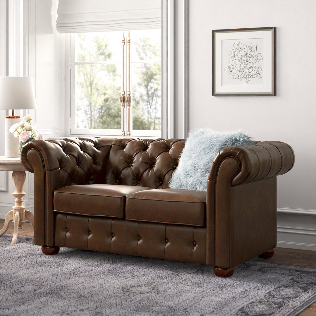 Huskins 68.4" Faux Leather Rolled Arm Chesterfield Loveseat Three Posts™