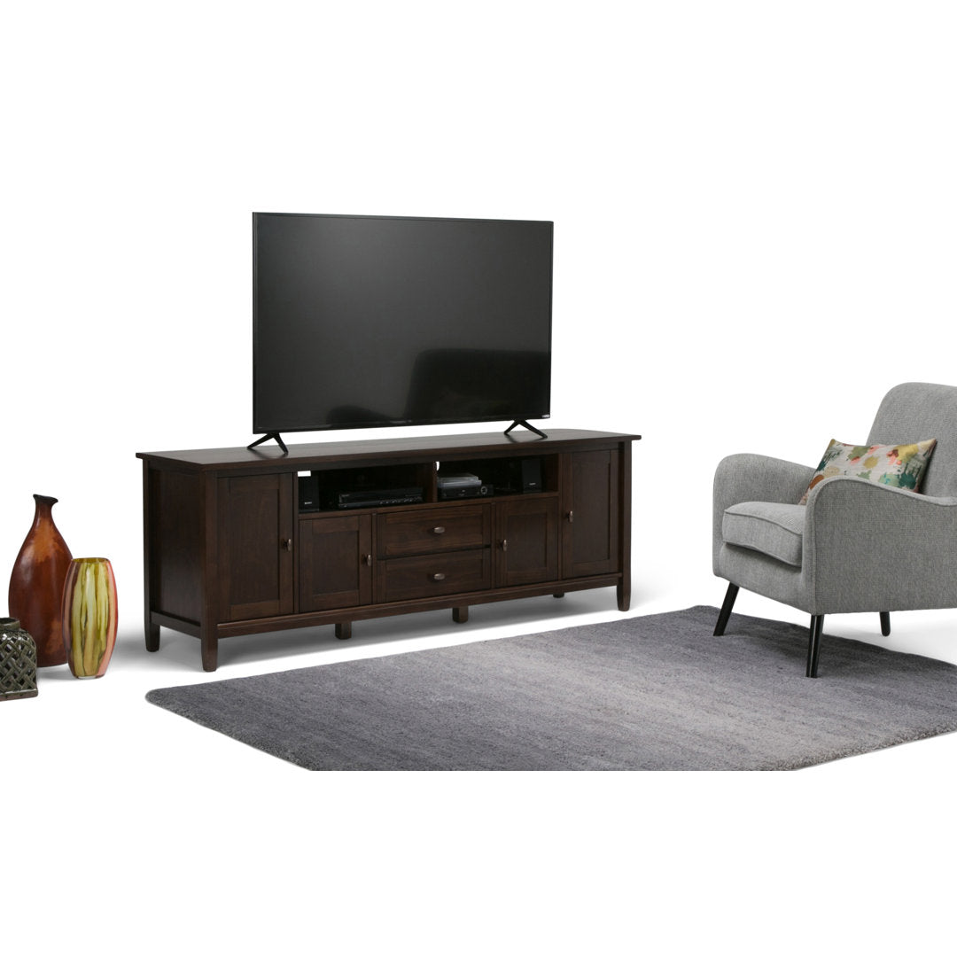 Warm Shaker SOLID WOOD 72 inch TV Media Stand  For TVs up to 80 inches Simpli Home Color: Tobacco Brown