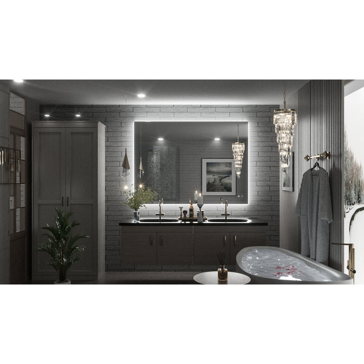 Adorna LED Backlit Frameless Lighted Bathroom Vanity Mirror Wall Mirror Dimmable Anti Fog Orren Ellis Size: 32" x 40"