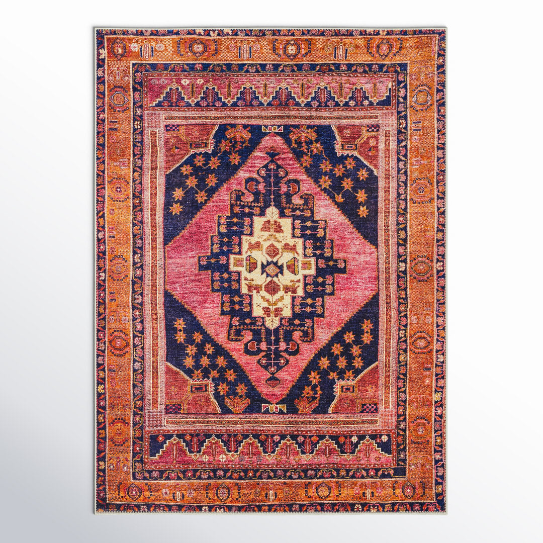 Westlake Machine Washable Oriental Dark Blue/Rose Area Rug Birch Lane™ Rug Size: Runner 2'7" x 7'10"