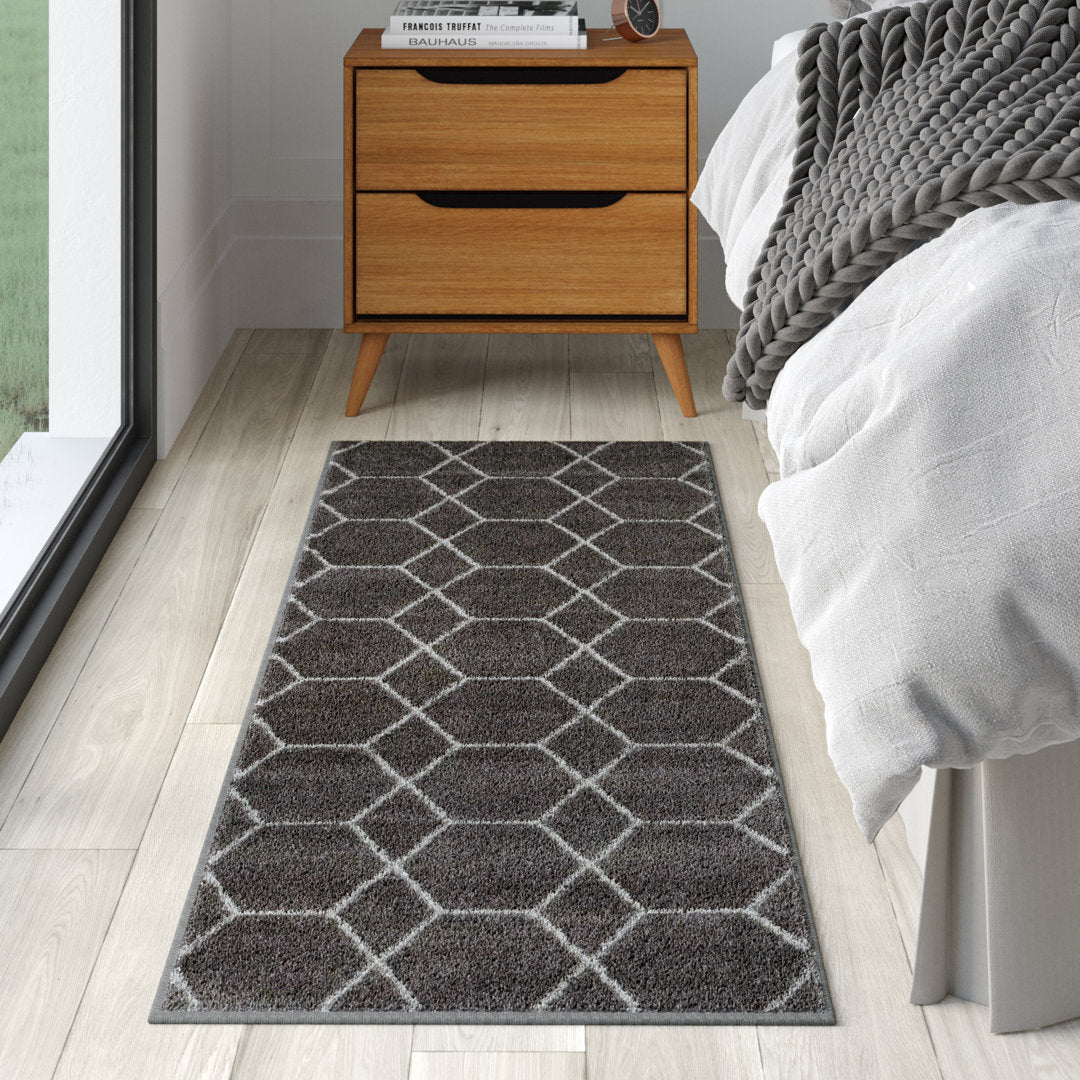 Debrodie Geometric Dark Gray Area Rug George Oliver Rug Size: Runner 2' x 6'1"