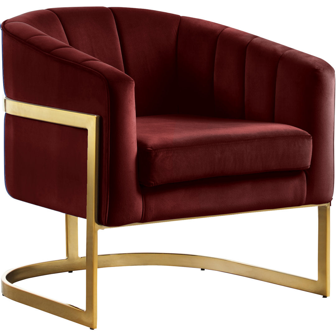 Barnicle 30" Wide Velvet Barrel Chair Everly Quinn Body Fabric: Burgundy Velvet