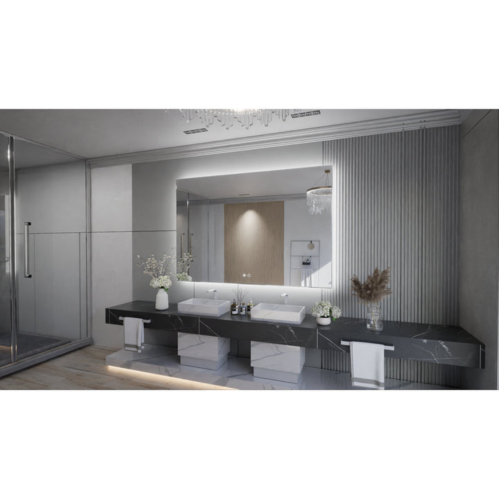 Adorna LED Backlit Frameless Lighted Bathroom Vanity Mirror Wall Mirror Dimmable Anti Fog Orren Ellis Size: 32" x 48"