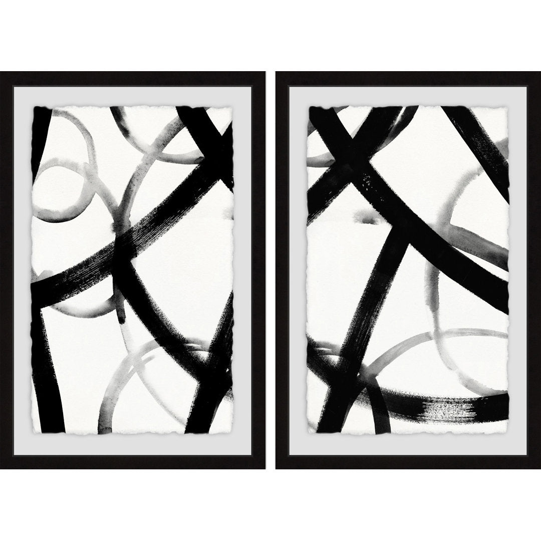 Monochrome Ripple Diptych' 2 Piece Framed Print Set Orren Ellis Size: 45" H x 30" W x 1.5" L