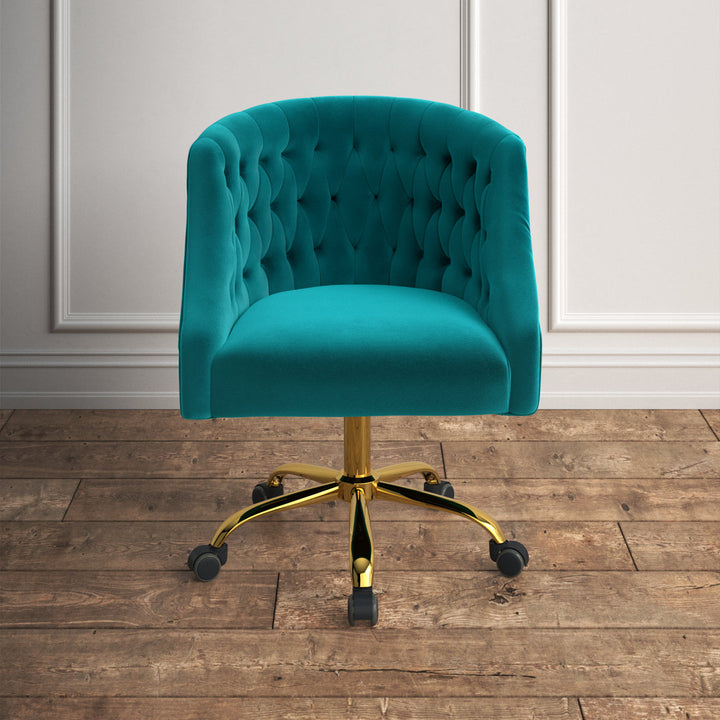 Louise 35.5'' H Velvet Hand-Curated Task Chair with Button Tufted Kelly Clarkson Home Upholstery Color: Turquoise Velvet