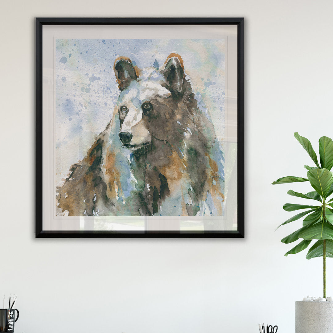 Black Bear on Blue -Picture Frame Print on Paper Union Rustic Size: 26.5" H x 26.5" W x 1.5" D