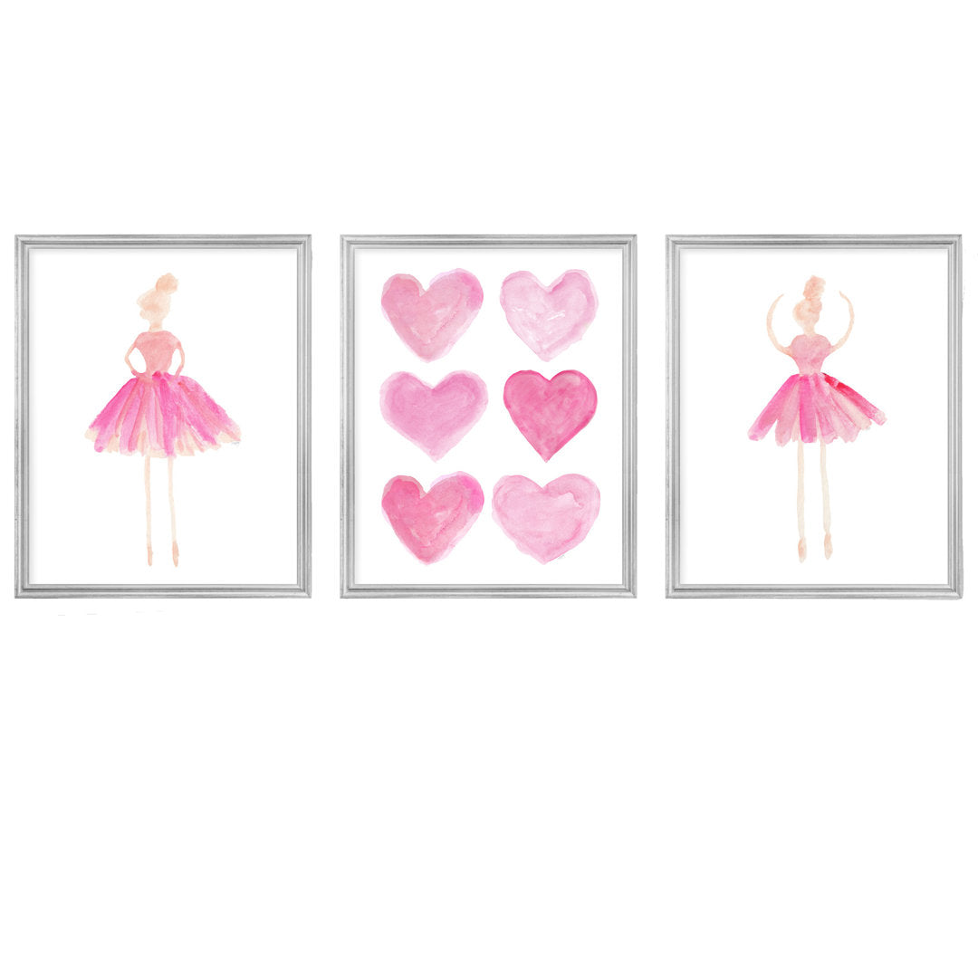 Little Girls Ballet Artwork, Paper Prints (Set of 3) Outside In Art Studio Color: All Hot Pink Size: 14" H x 11" W x 0.06" D