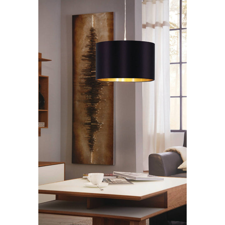 Newville 1 - Light Single Drum Pendant Wade Logan® Shade Color: Black/Gold