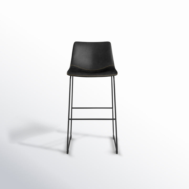 Nia Vegan Leather Bar & Counter Stool (Set of 2) AllModern Frame Color: Black Upholstery: Black Vegan Leather, Seat Height: Bar Stool (29" Seat Height)