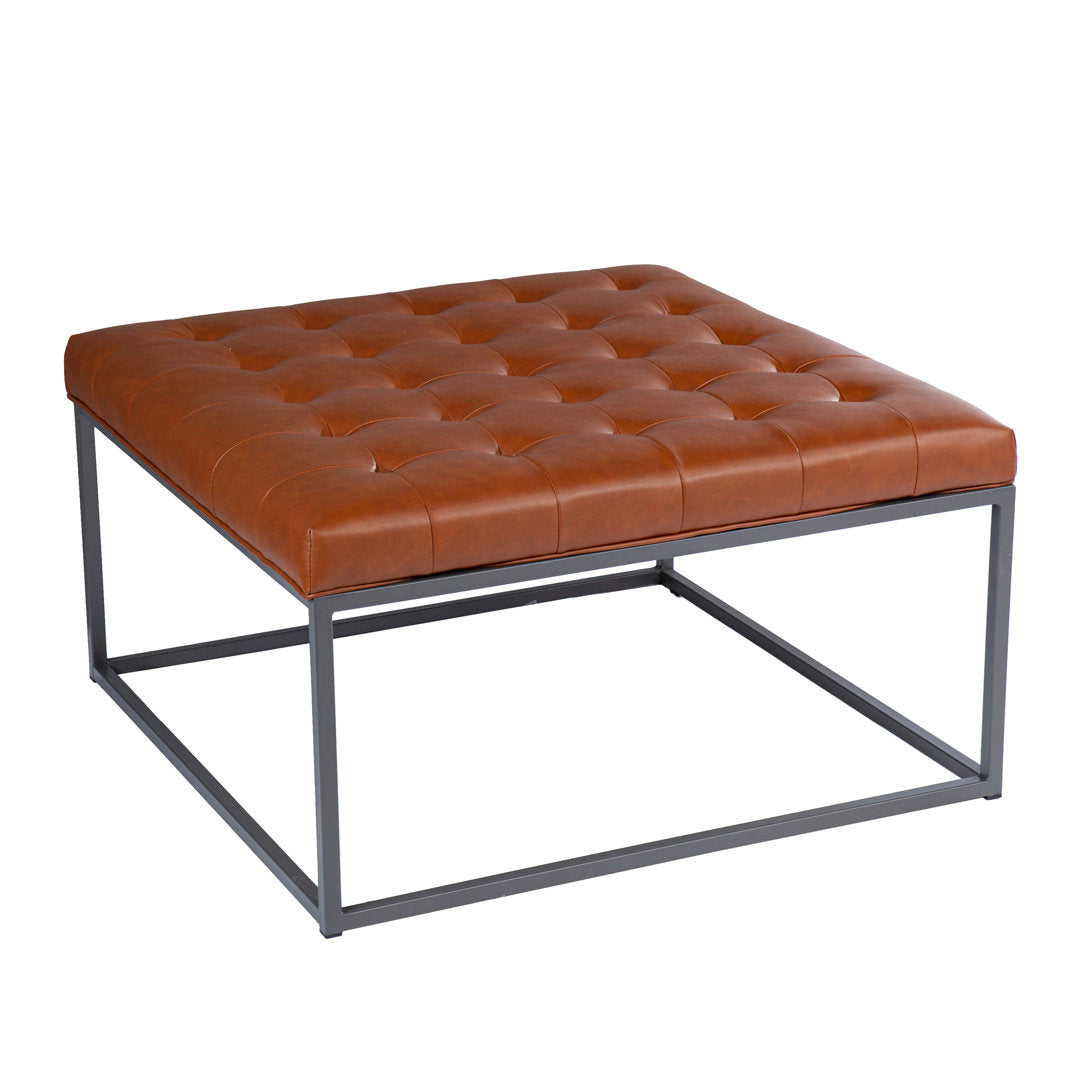 Bhorelal 34.75" Wide Faux Leather Tufted Square Cocktail Ottoman Wade Logan® Fabric: Brown