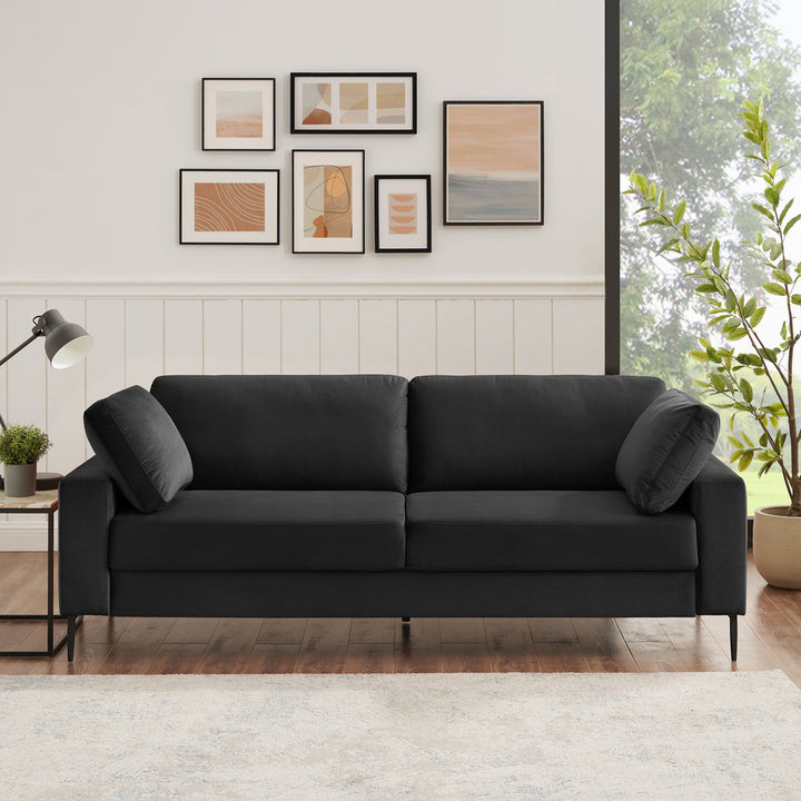 Jeses MINIMORE Modern Style Etta 84.3" Mid-Century Modern Design Sofa Corrigan Studio® Fabric: Black Velvet