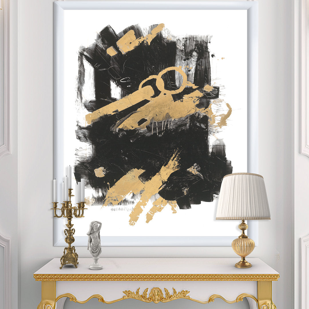 Gold and Black Drift I' Picture Frame Print on Canvas East Urban Home Size: 40" H x 30" W x 1.5" D Format: White Framed