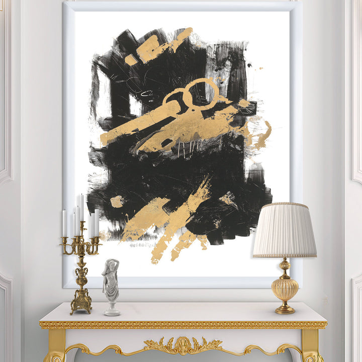Gold and Black Drift I' Picture Frame Print on Canvas East Urban Home Size: 40" H x 30" W x 1.5" D Format: White Framed