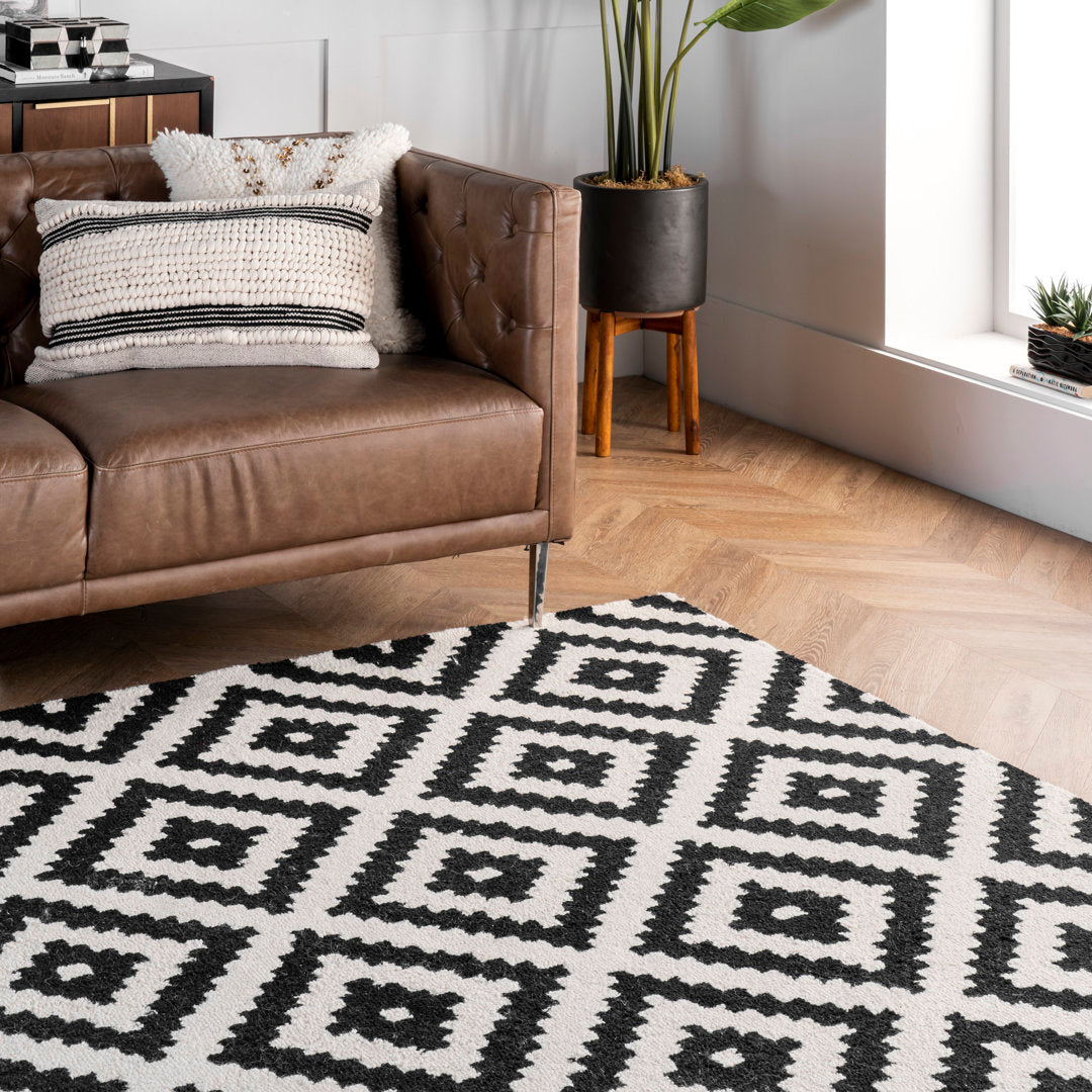 Decca Geometric Handmade Tufted Wool Black/Cream Area Rug George Oliver Rug Size: Square 8'