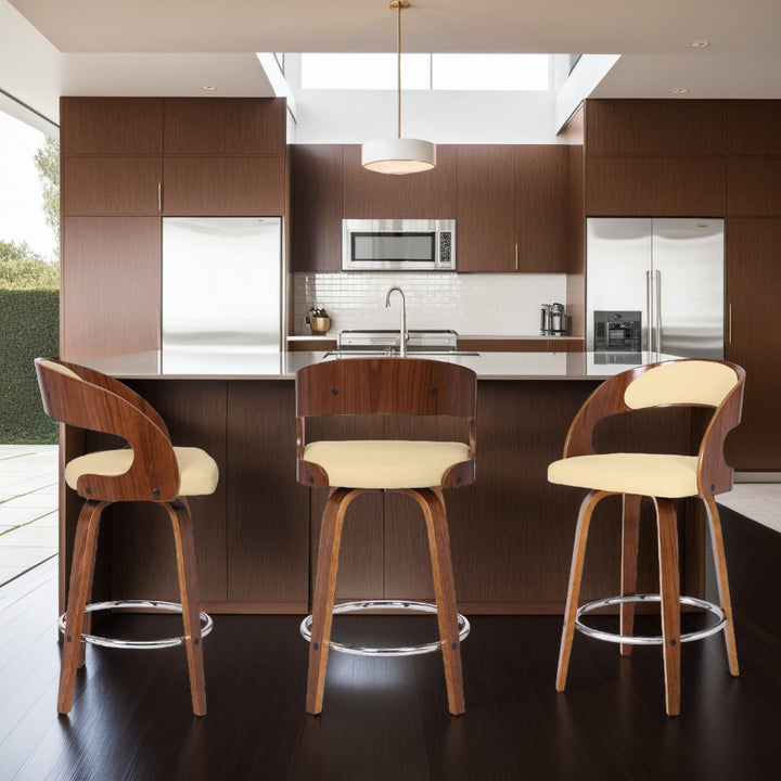 Pensacola Mid-century Swivel Counter Height Bar Stool Corrigan Studio® Upholstery: JY Creme Faux Leather, Seat Height: Counter Stool (26" Seat Height)