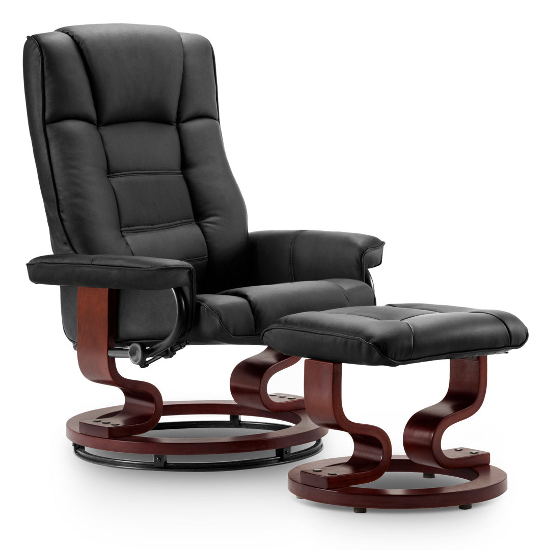 Padang Sidempuan Swivel Recliner, Multi-Position Leisure Chair with Ottoman and Adjustable Back, Faux Leather Corrigan Studio® Fabric: Black Faux Leather