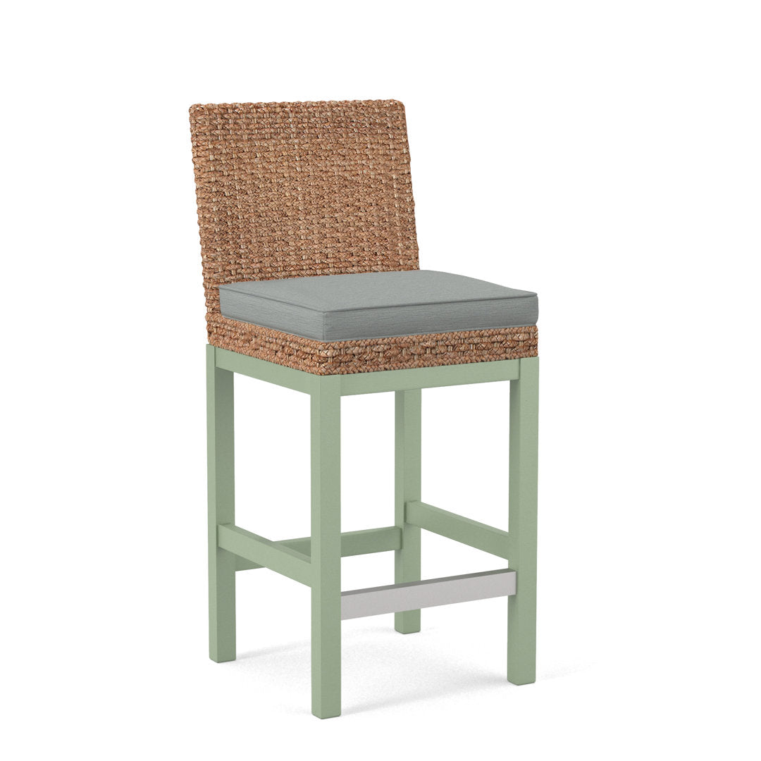 Seagrass Top Counter Stool Braxton Culler Leg Color: Celery Finish Body Fabric: Blue and Gray and Beige Stripe; 0229-66