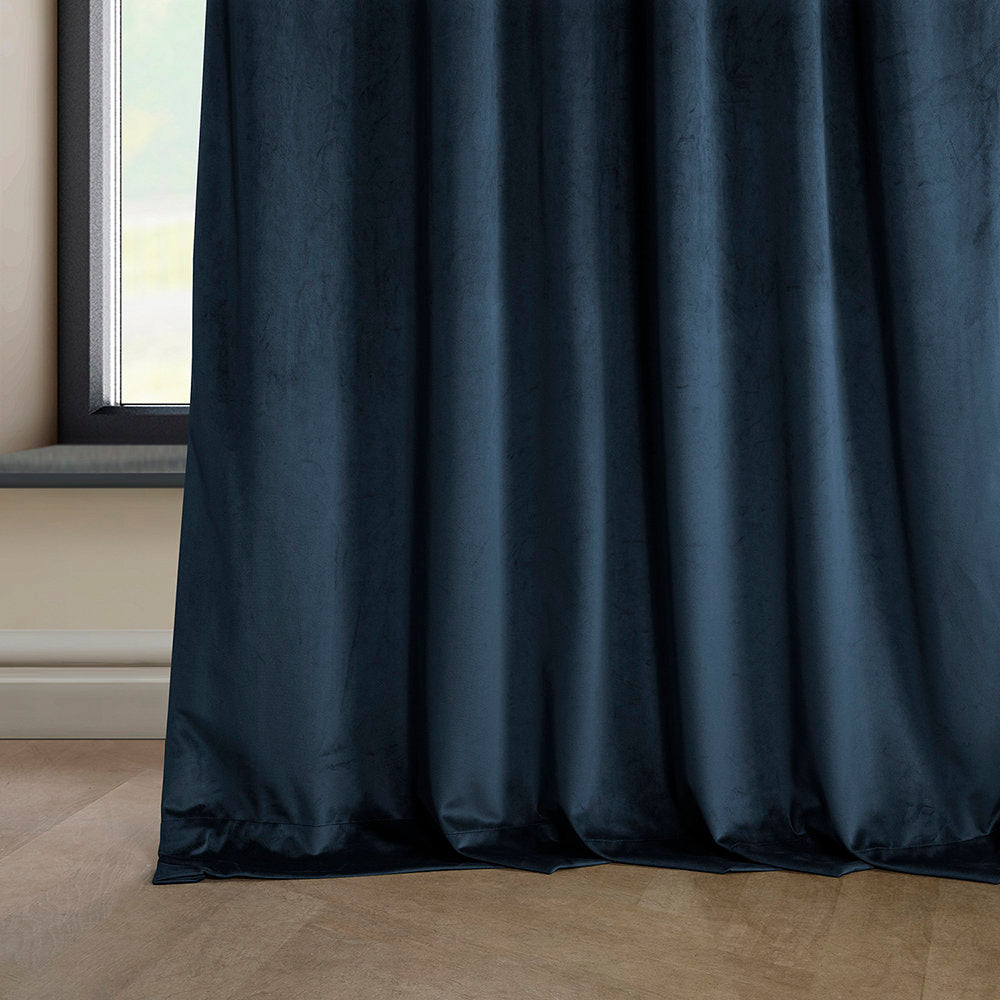 Matra Plush Velvet Curtains for Bedroom - Room Darkening Curtains for Living Room Window Single Panel AllModern Curtain Color: Eternal Blue Size per Panel: 50" W x 96" L