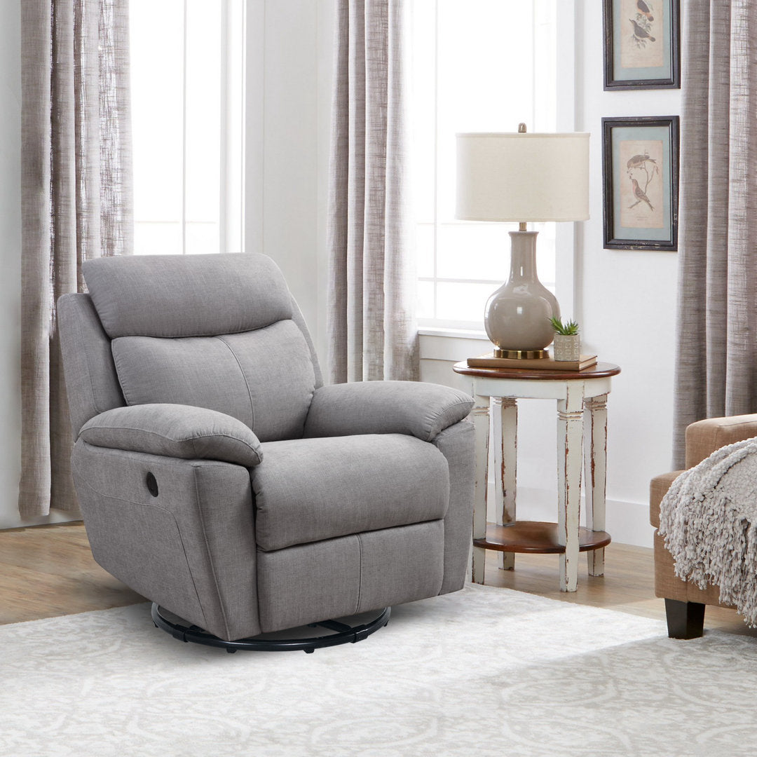 Kappa 35.43" Wide Power Swivel Standard Recliner Red Barrel Studio® Body Fabric: Light Gray Polyester Blend