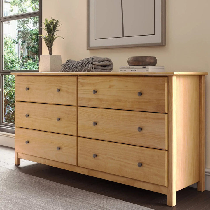 Shaker 6 Drawer 63.8" W Solid Wood Double Dresser Grain Wood Furniture Color: Natural
