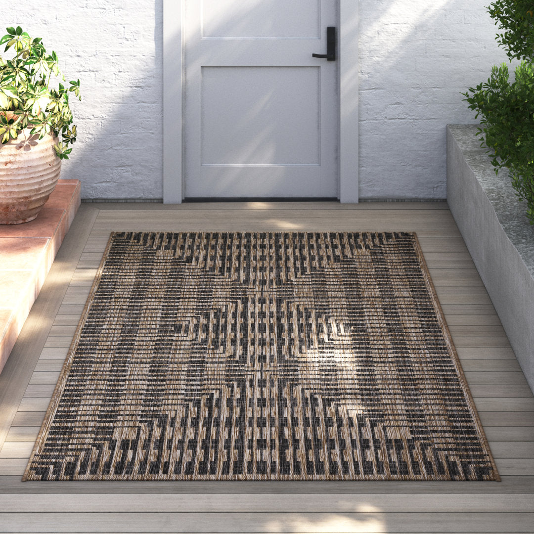 Tiza Geometric Brown/Black Indoor / Outdoor Area Rug Joss & Main Rug Size: Rectangle 7'10" x 10'9"