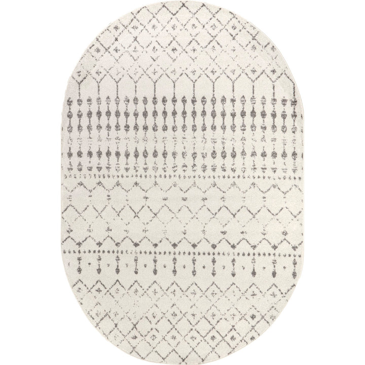 Giannini Geometric Moroccan Area Rug in Gray/ Off White Union Rustic Rug Size: Oval 6'7" x 9'
