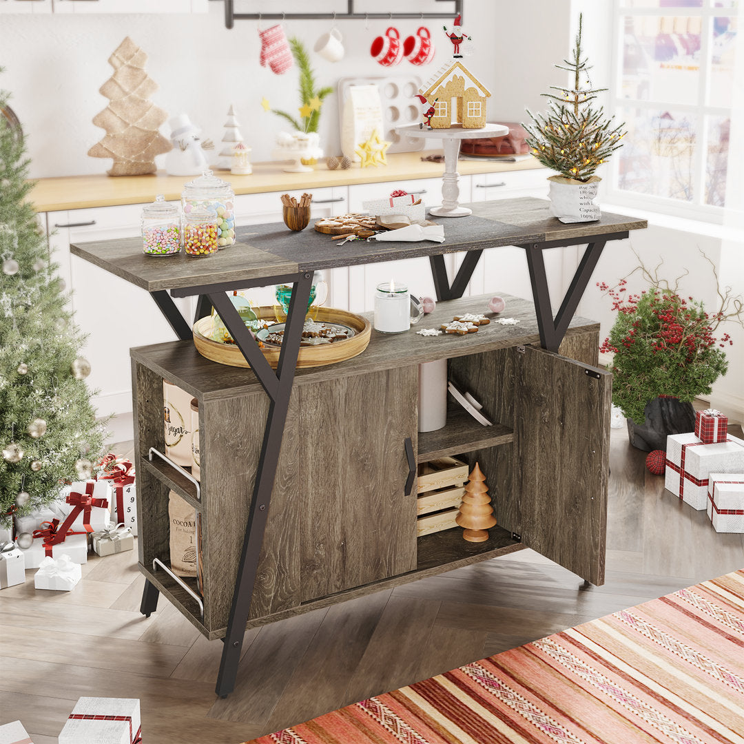 Marin 47 " Kitchen Island Open Sheves, Coffee Bar Cabinet Buffet Table Kitchen Sideboard Kelly Clarkson Home Base Finish: Retro Gray Oak